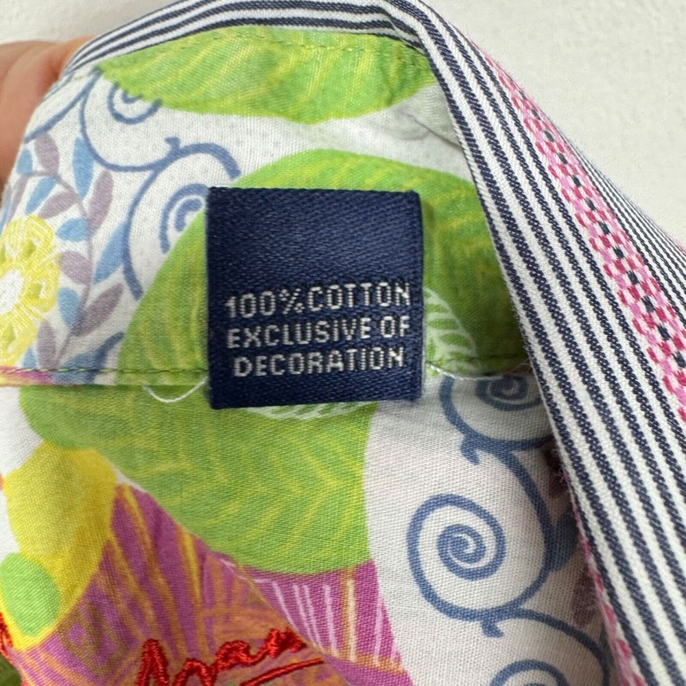 Robert Graham Flip Cuff Button Shirt Men Medium Gray Pink Striped Cotton Floral - Picture 10 of 11